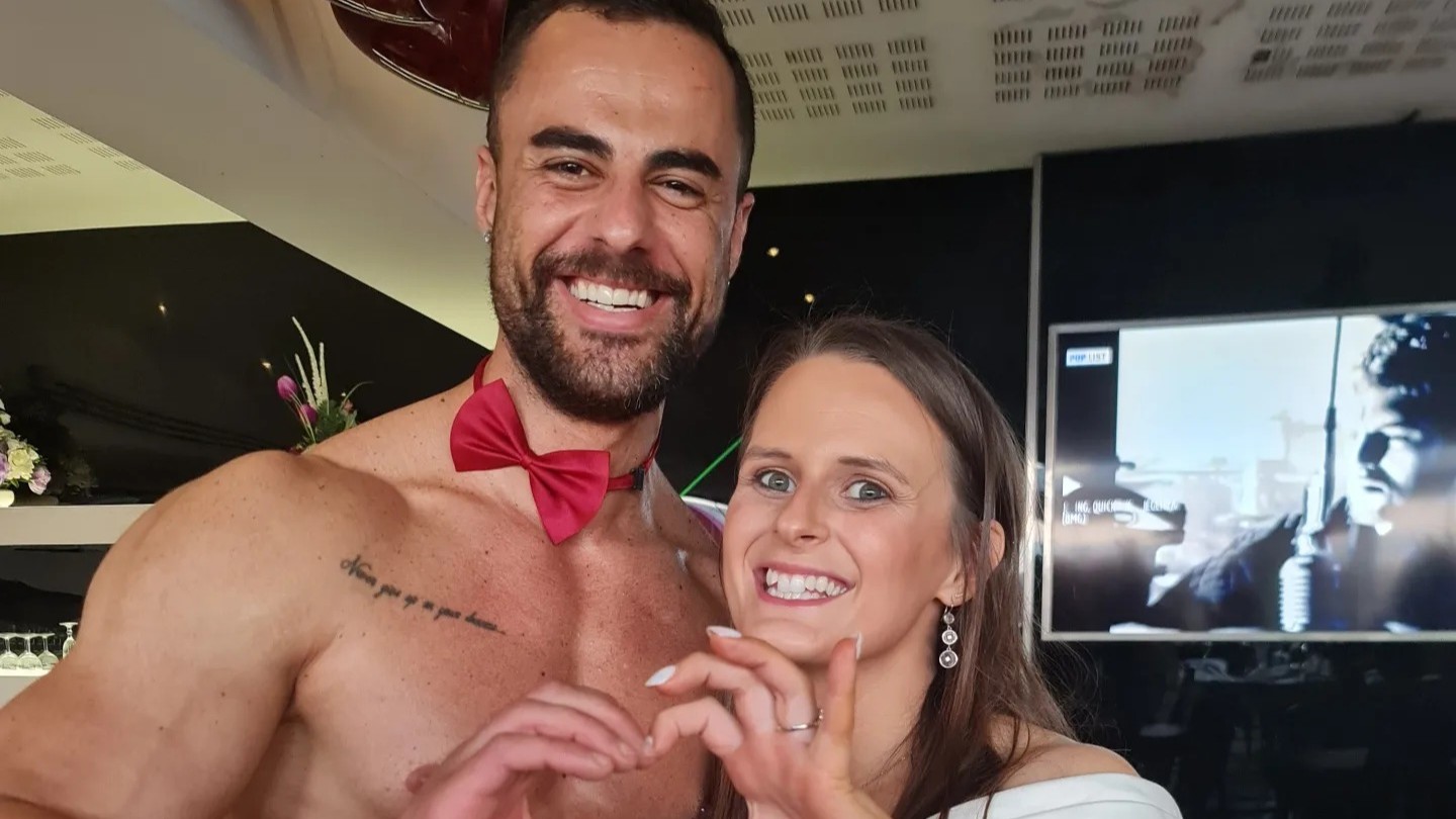 sexy male with bride to be